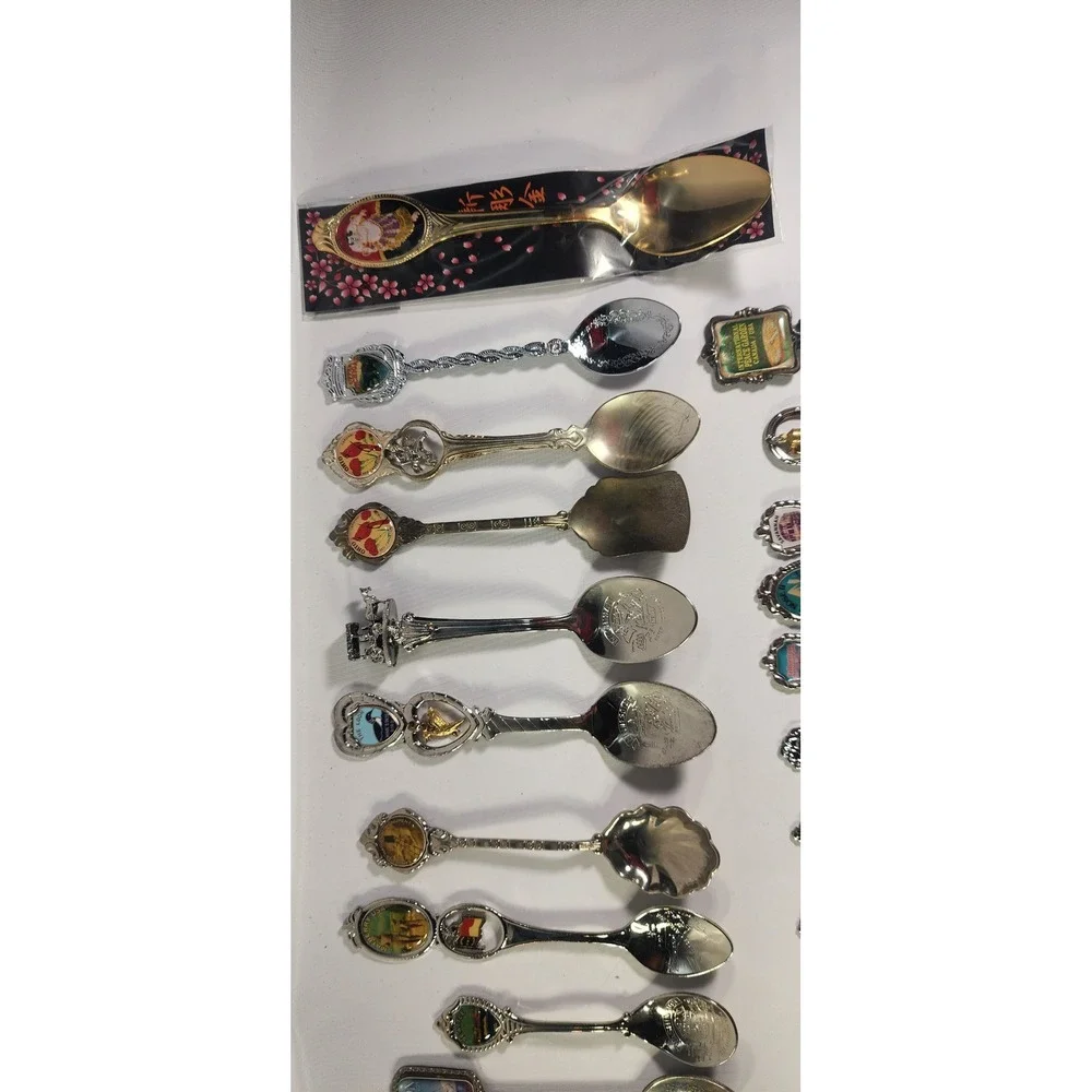 Vintage Souvenir Spoon Lot of 40+ Travel Destinations Silver Tone Pewter